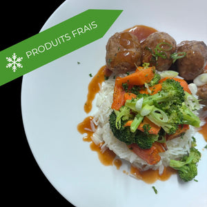 
                  
                    boulettes de porc et bœuf caramélisées aigre douce
                  
                