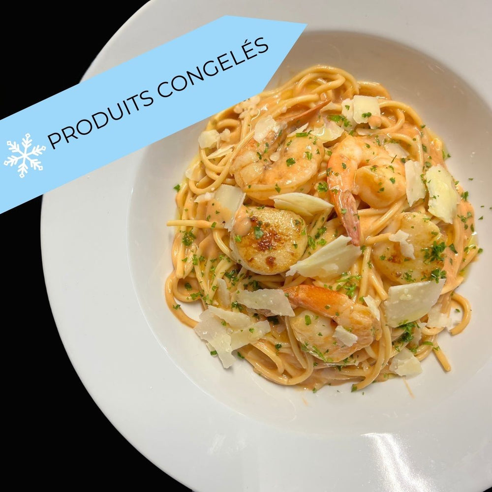 Spaghettis crevettes et pétoncles à la bisque de homard