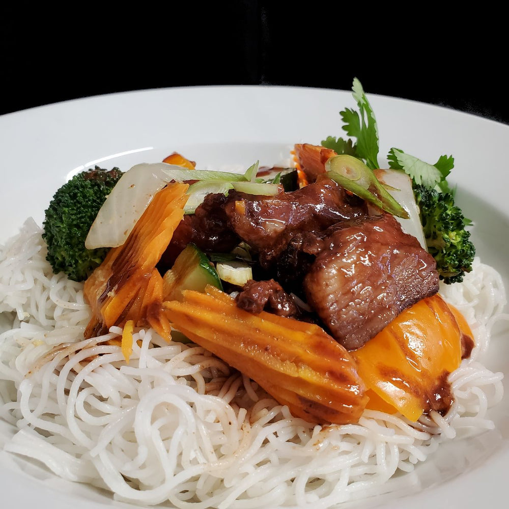 Char siu de porc, recette avec du porc, plats cuisinés à emporter, prêt à manger
